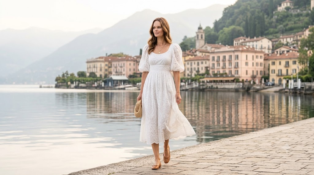 Broderie Anglaise Dress in Lake Como